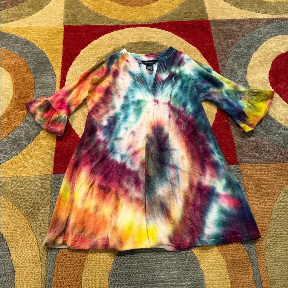 Ralph Lauren Hand Tie Dye Beach Terrycloth Coverup Dress Kids Girls Size Medium